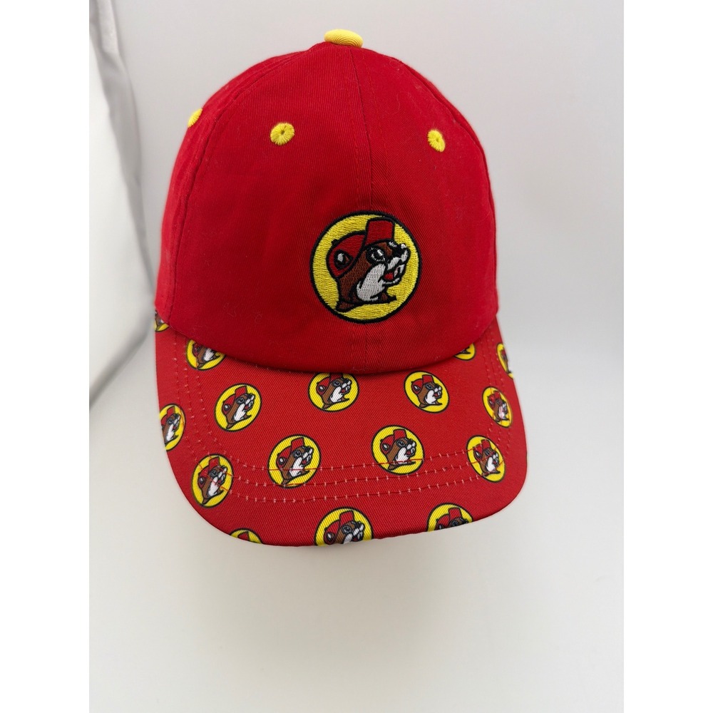 Buc-ee's Youth Red Beaver Hat UPF 50+ Logo Print Brim Elastic Baseball Cap